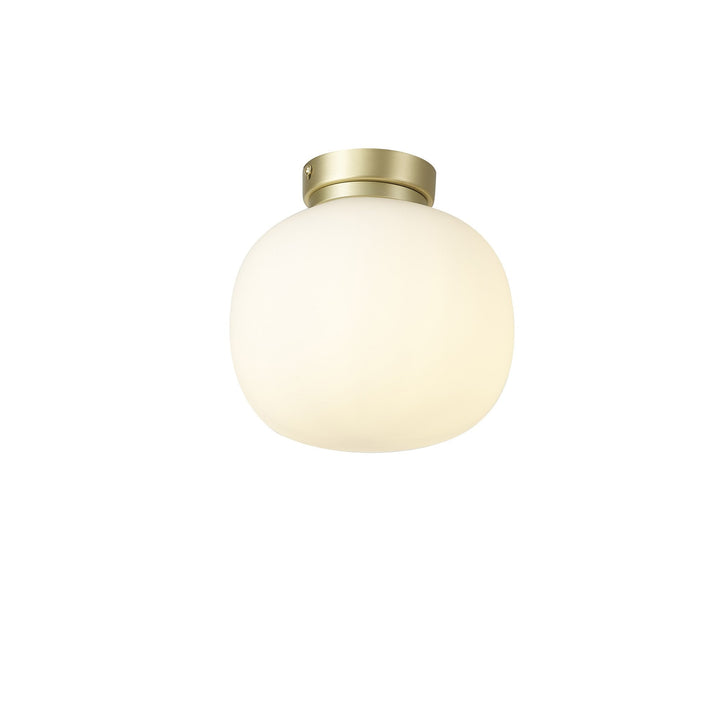 Nelson Lighting NL86509 | Sabus 1 Light Flush Ceiling Light | Satin Gold & Frosted White