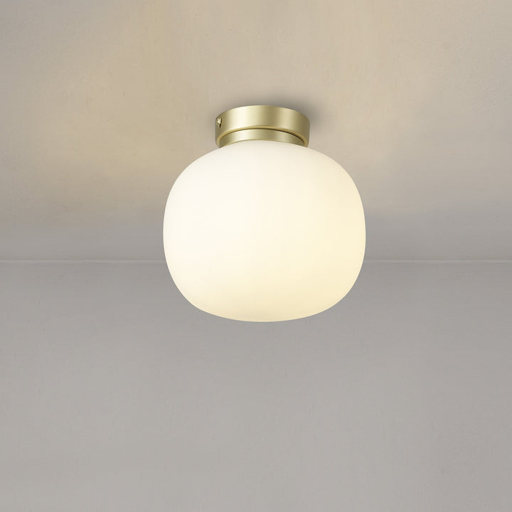 Nelson Lighting NL86509 | Sabus 1 Light Flush Ceiling Light | Satin Gold & Frosted White