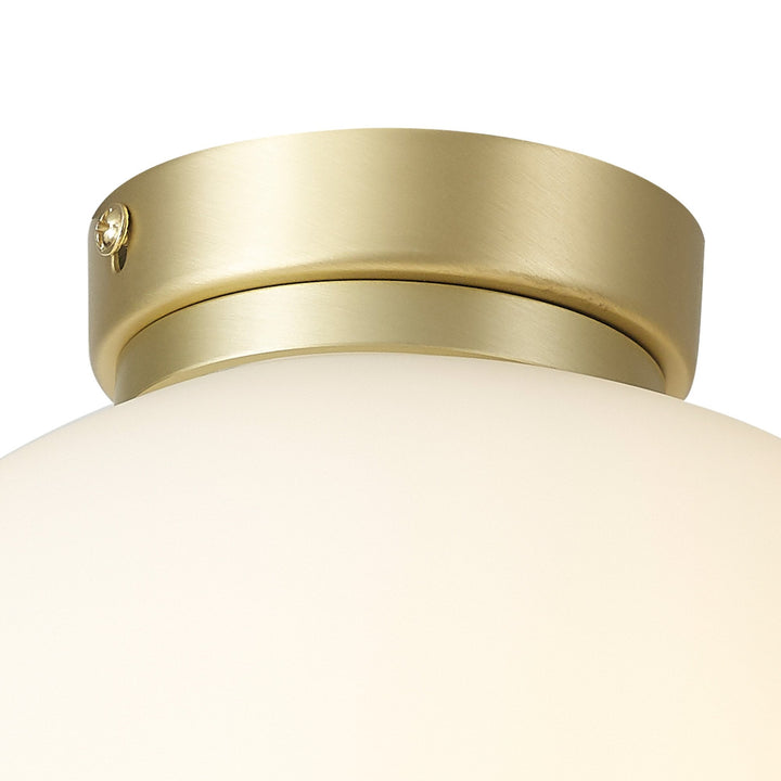 Nelson Lighting NL86509 | Sabus 1 Light Flush Ceiling Light | Satin Gold & Frosted White