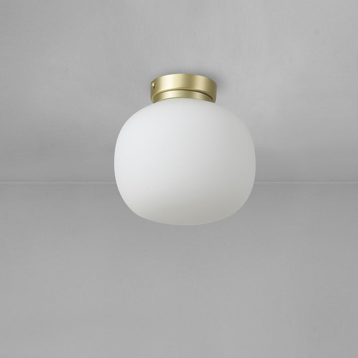 Nelson Lighting NL86509 | Sabus 1 Light Flush Ceiling Light | Satin Gold & Frosted White