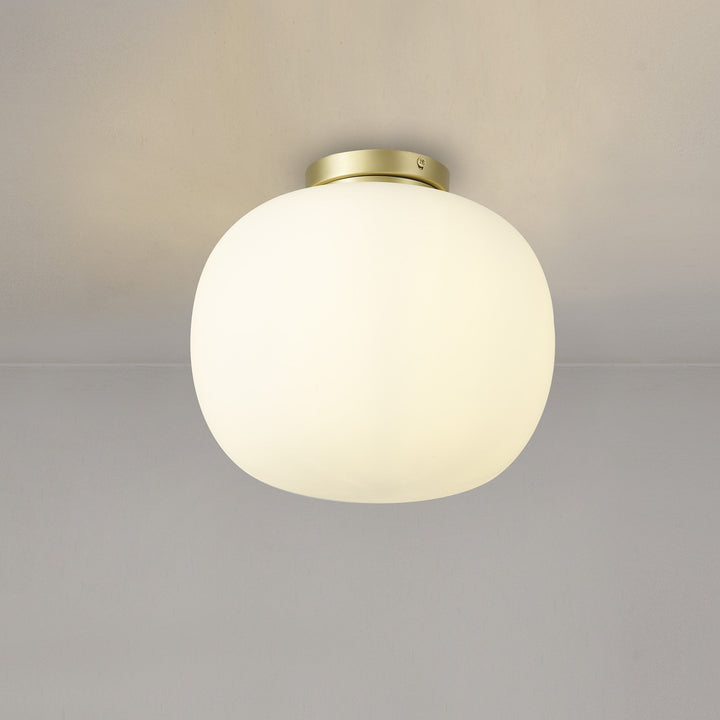 Nelson Lighting NL86519 Sabus 1 Light Flush Ceiling Light Satin Gold Frosted White