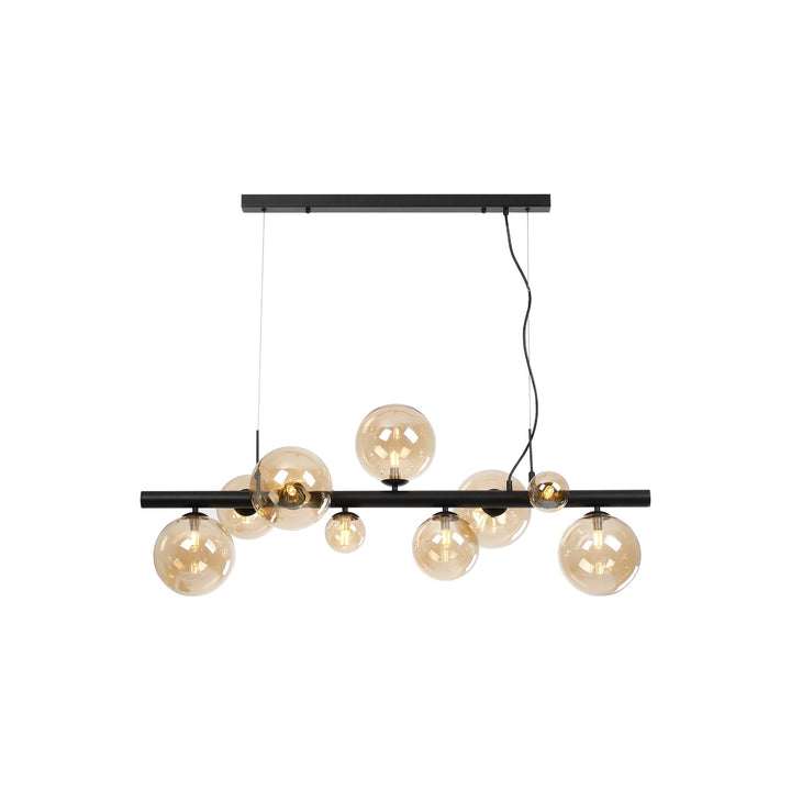 Nelson Lighting NL9040/AM9 Prague 9 Light Linear Pendant Satin Black Amber Plated