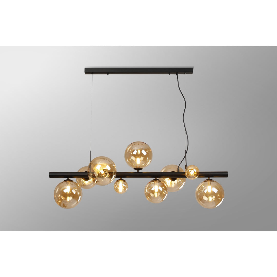 Nelson Lighting NL9040/AM9 Prague 9 Light Linear Pendant Satin Black Amber Plated