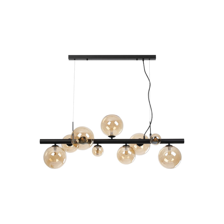 Nelson Lighting NL9040/AM9 Prague 9 Light Linear Pendant Satin Black Amber Plated