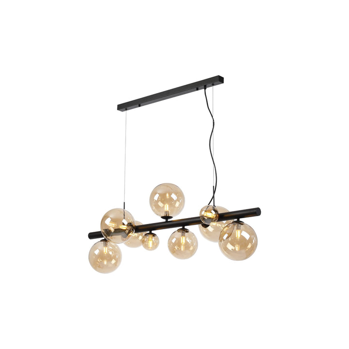 Nelson Lighting NL9040/AM9 Prague 9 Light Linear Pendant Satin Black Amber Plated