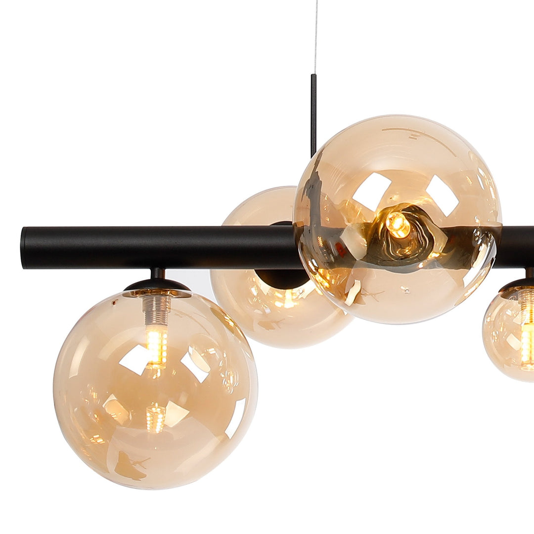 Nelson Lighting NL9040/AM9 Prague 9 Light Linear Pendant Satin Black Amber Plated