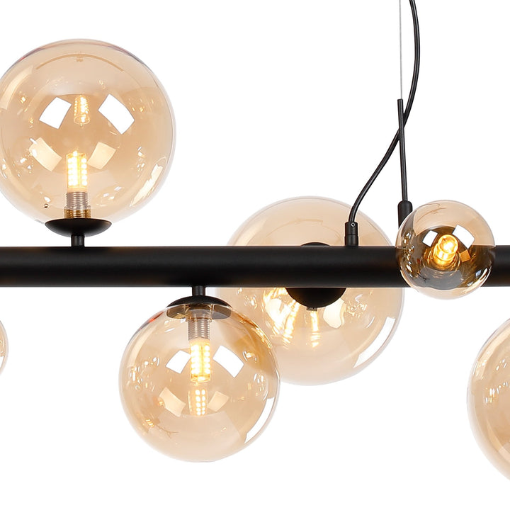 Nelson Lighting NL9040/AM9 Prague 9 Light Linear Pendant Satin Black Amber Plated