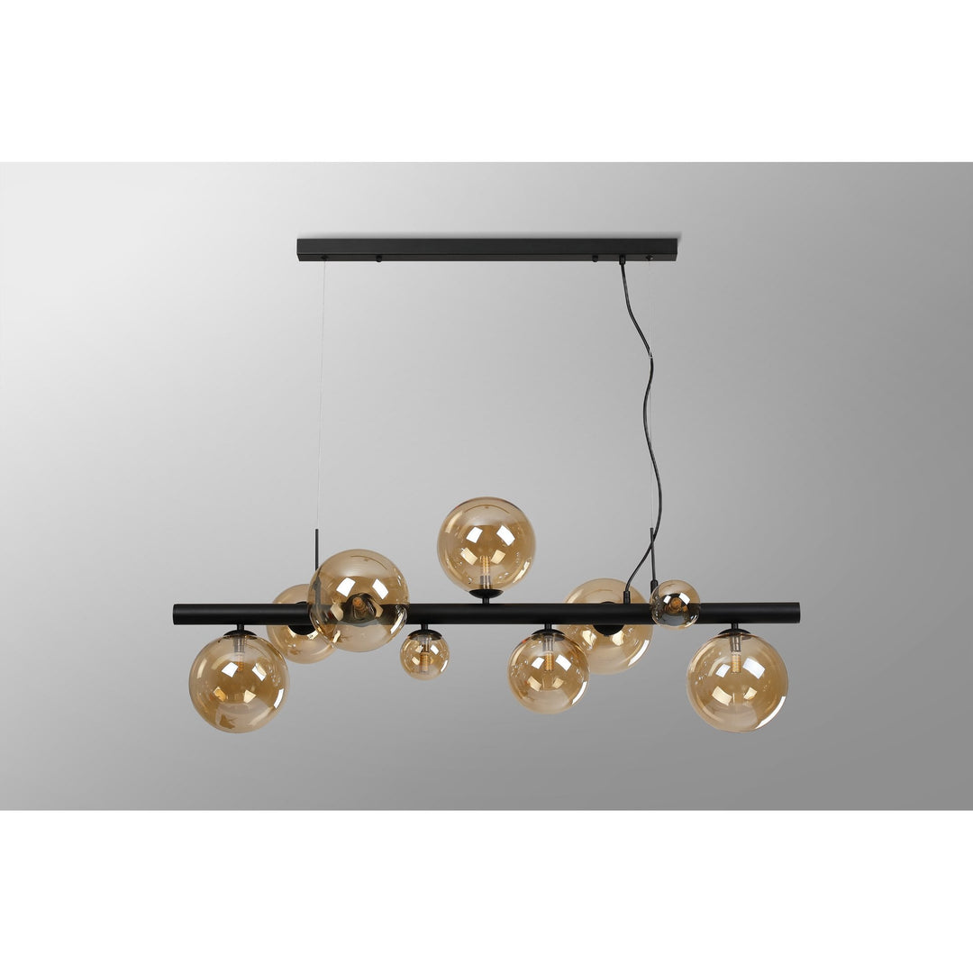 Nelson Lighting NL9040/AM9 Prague 9 Light Linear Pendant Satin Black Amber Plated