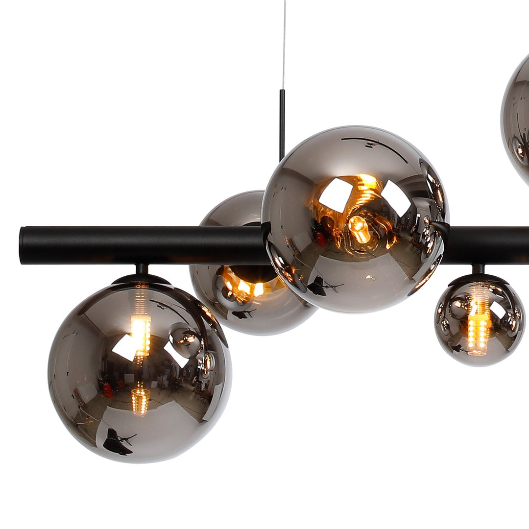 Nelson Lighting NL9040/CH9 Prague 9 Light Linear Pendant Satin Black Chrome Plated