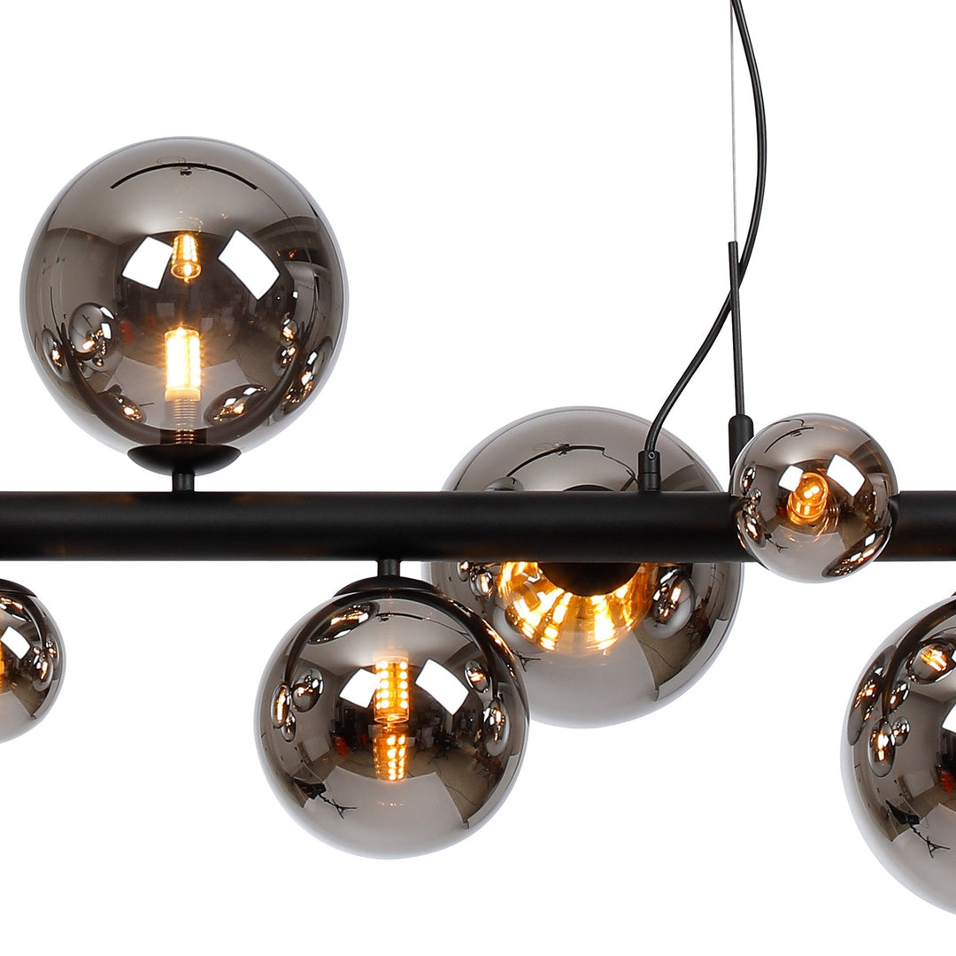 Nelson Lighting NL9040/CH9 Prague 9 Light Linear Pendant Satin Black Chrome Plated