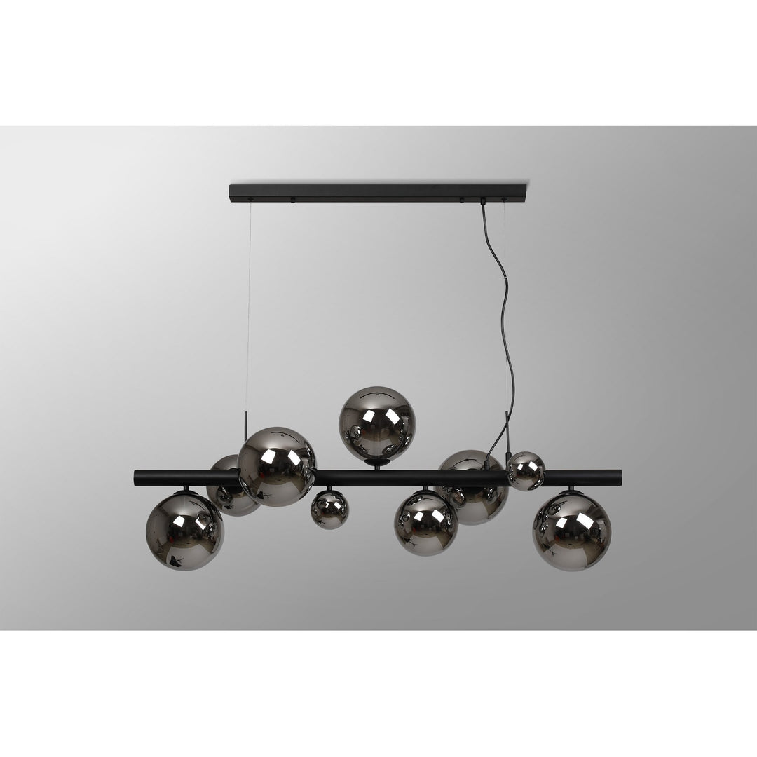 Nelson Lighting NL9040/CH9 Prague 9 Light Linear Pendant Satin Black Chrome Plated