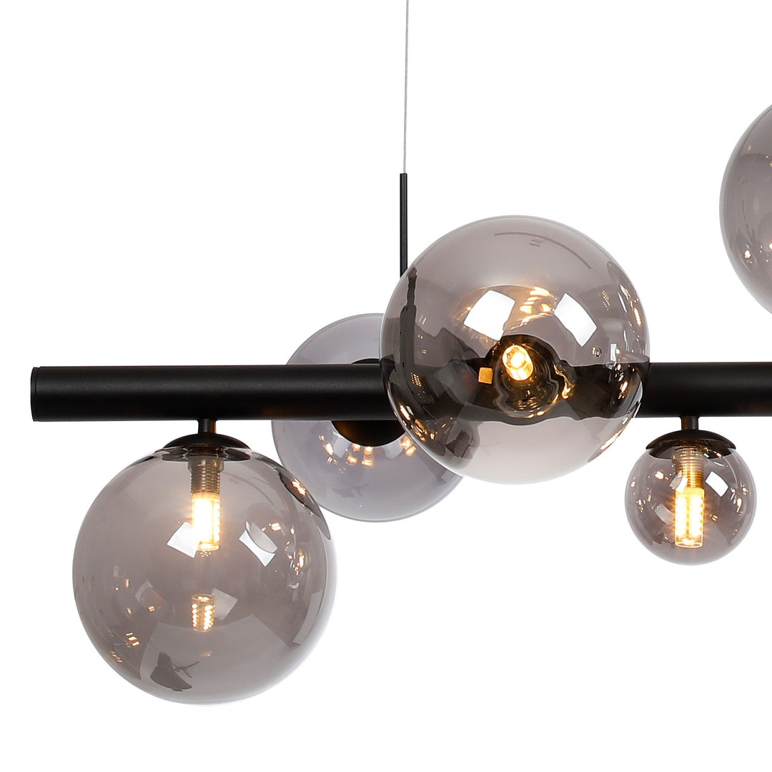 Nelson Lighting NL9040/SM9 Prague 9 Light Linear Pendant Satin Black Smoke Plated