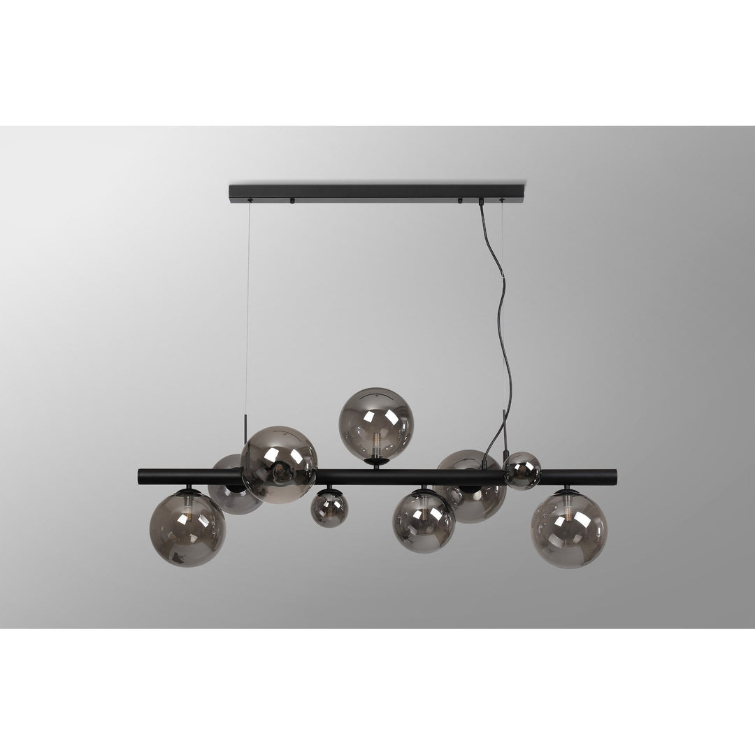 Nelson Lighting NL9040/SM9 Prague 9 Light Linear Pendant Satin Black Smoke Plated