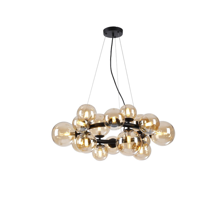 Nelson Lighting NL9041/AM9 Prague 16 Light Circular Pendant Satin Black Amber Plated