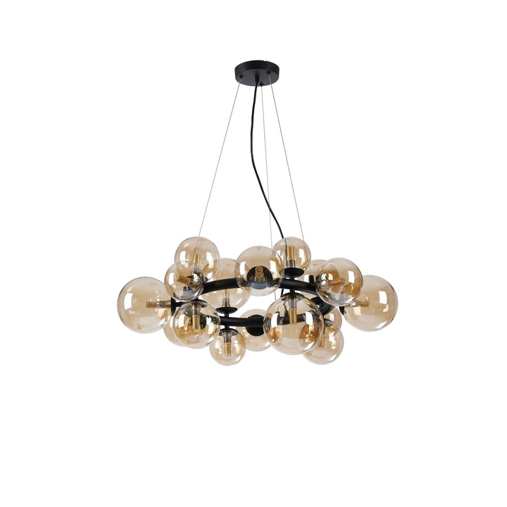 Nelson Lighting NL9041/AM9 Prague 16 Light Circular Pendant Satin Black Amber Plated