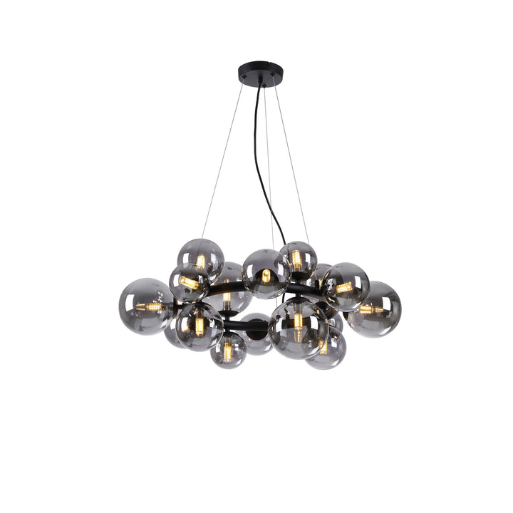 Nelson Lighting NL9041/SM9 Prague 16 Light Circular Pendant Satin Black Smoke Plated