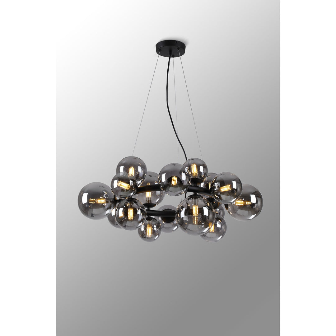 Nelson Lighting NL9041/SM9 Prague 16 Light Circular Pendant Satin Black Smoke Plated