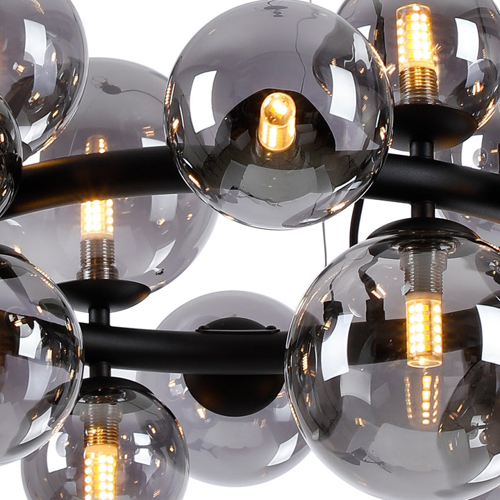 Nelson Lighting NL9041/SM9 Prague 16 Light Circular Pendant Satin Black Smoke Plated