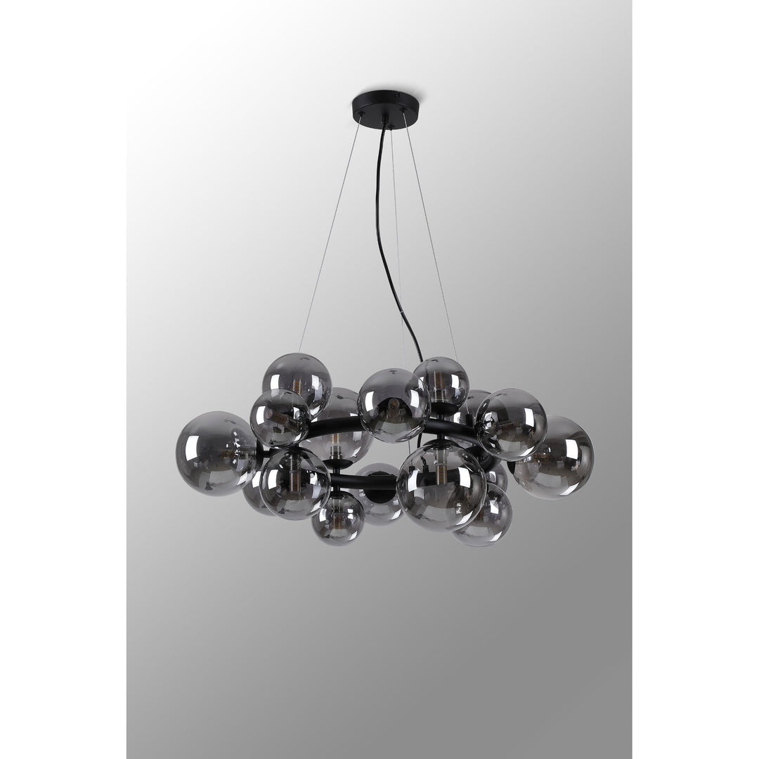 Nelson Lighting NL9041/SM9 Prague 16 Light Circular Pendant Satin Black Smoke Plated