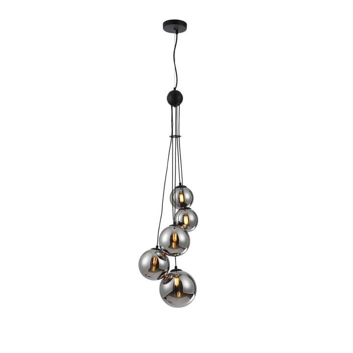 Nelson Lighting NL9042/CH9 Prague 5 Light Pendant Satin Black Chrome Plated