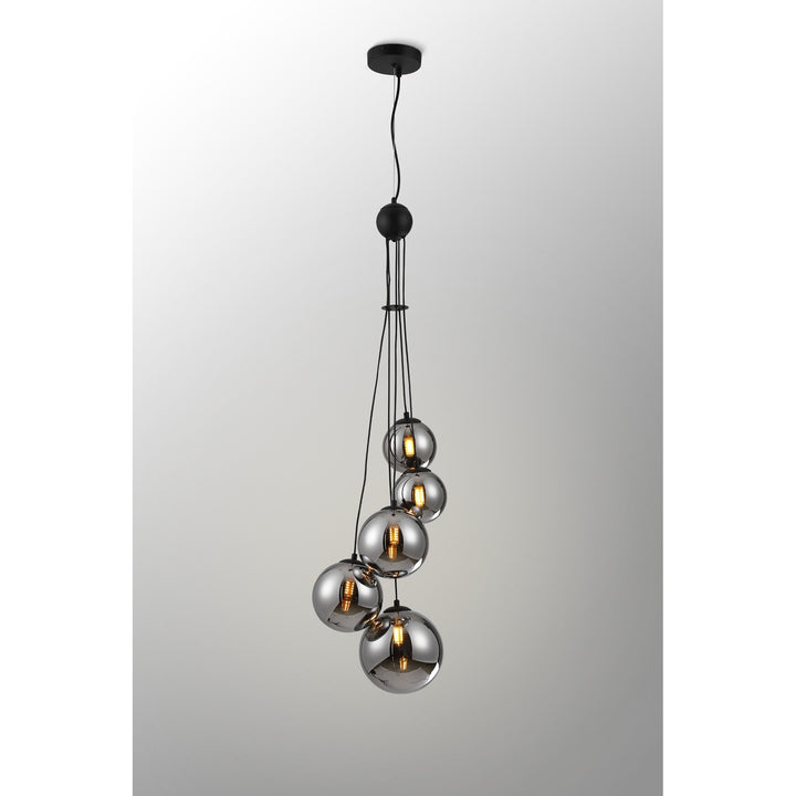 Nelson Lighting NL9042/CH9 Prague 5 Light Pendant Satin Black Chrome Plated