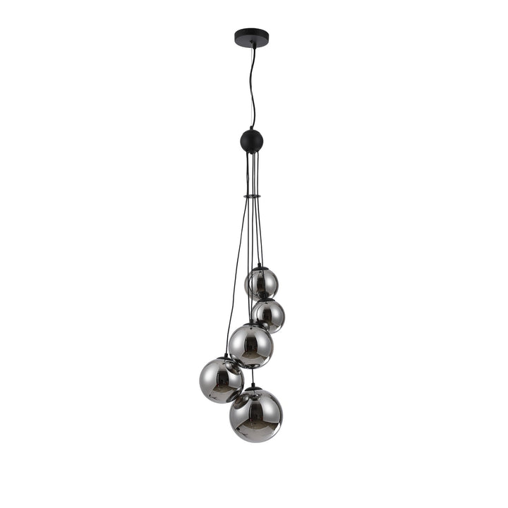 Nelson Lighting NL9042/CH9 Prague 5 Light Pendant Satin Black Chrome Plated