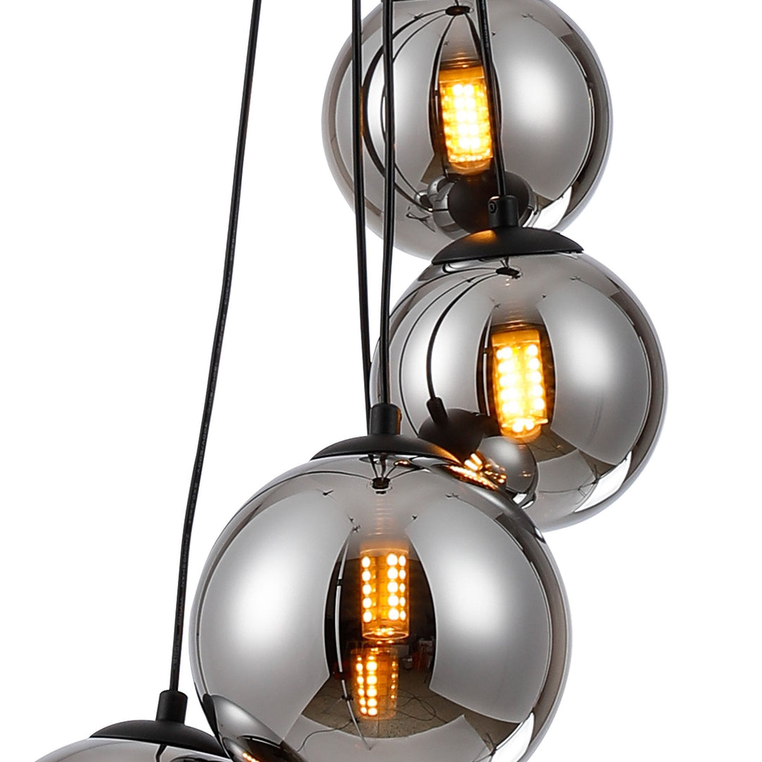 Nelson Lighting NL9042/CH9 Prague 5 Light Pendant Satin Black Chrome Plated