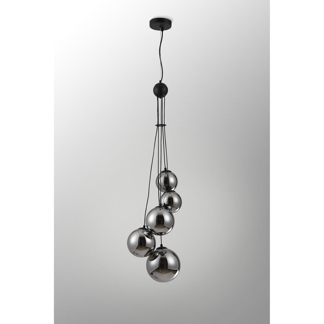 Nelson Lighting NL9042/CH9 Prague 5 Light Pendant Satin Black Chrome Plated