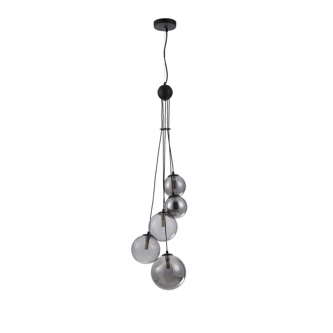 Nelson Lighting NL9042/SM9 Prague 5 Light Pendant Satin Black Smoke Plated