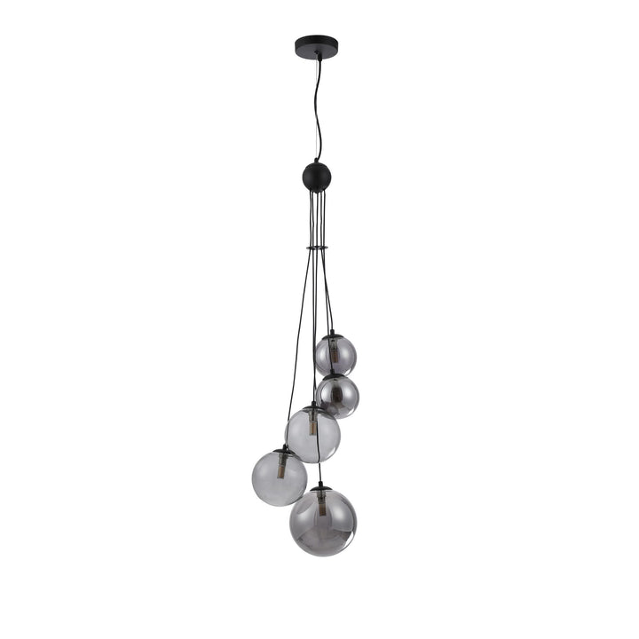 Nelson Lighting NL9042/SM9 Prague 5 Light Pendant Satin Black Smoke Plated