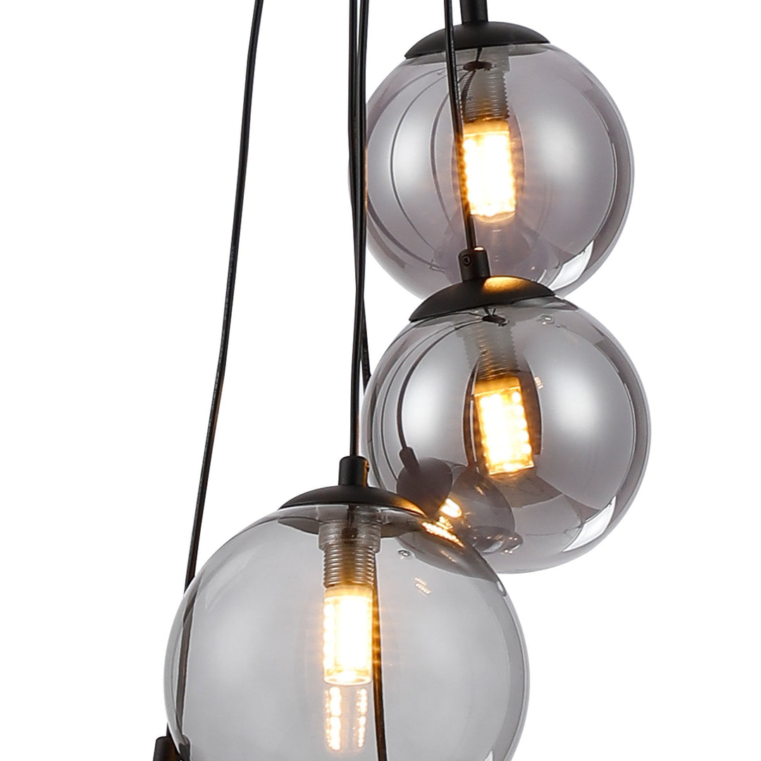 Nelson Lighting NL9042/SM9 Prague 5 Light Pendant Satin Black Smoke Plated