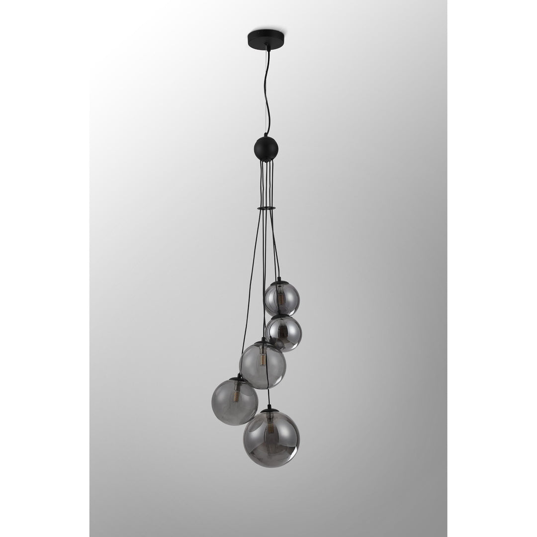 Nelson Lighting NL9042/SM9 Prague 5 Light Pendant Satin Black Smoke Plated