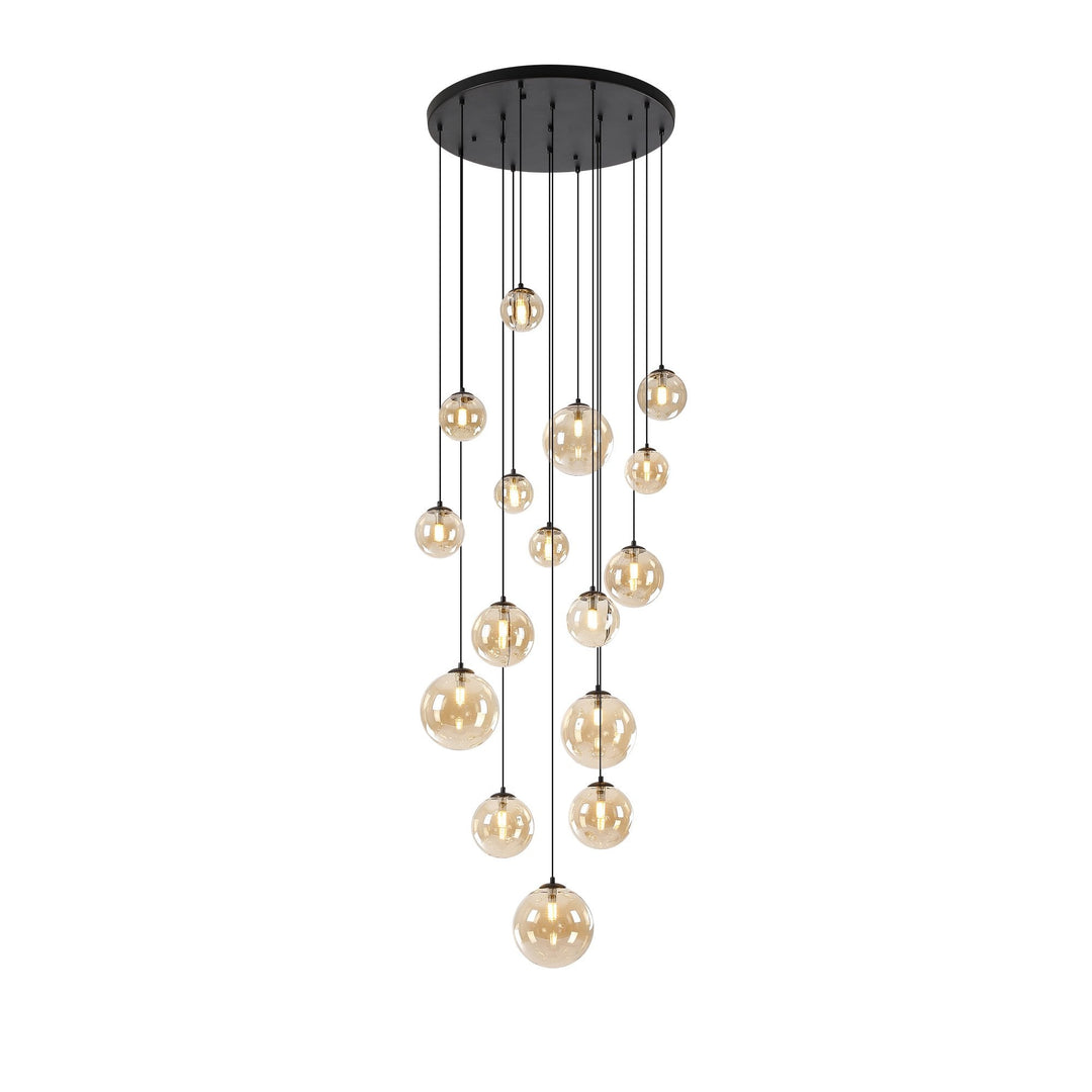 Nelson Lighting NL9043/AM9 Prague 16 Light Pendant Satin Black Amber Plated