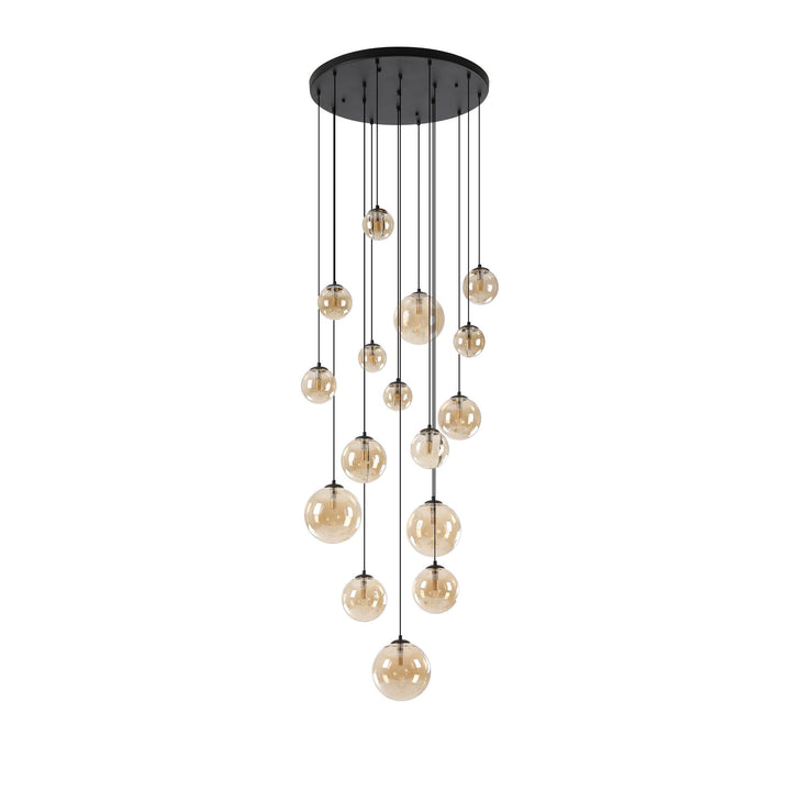 Nelson Lighting NL9043/AM9 Prague 16 Light Pendant Satin Black Amber Plated