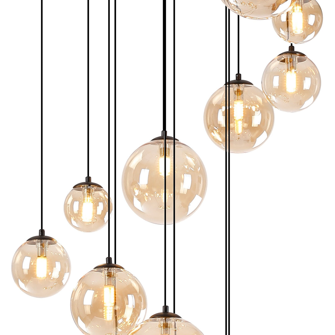 Nelson Lighting NL9043/AM9 Prague 16 Light Pendant Satin Black Amber Plated