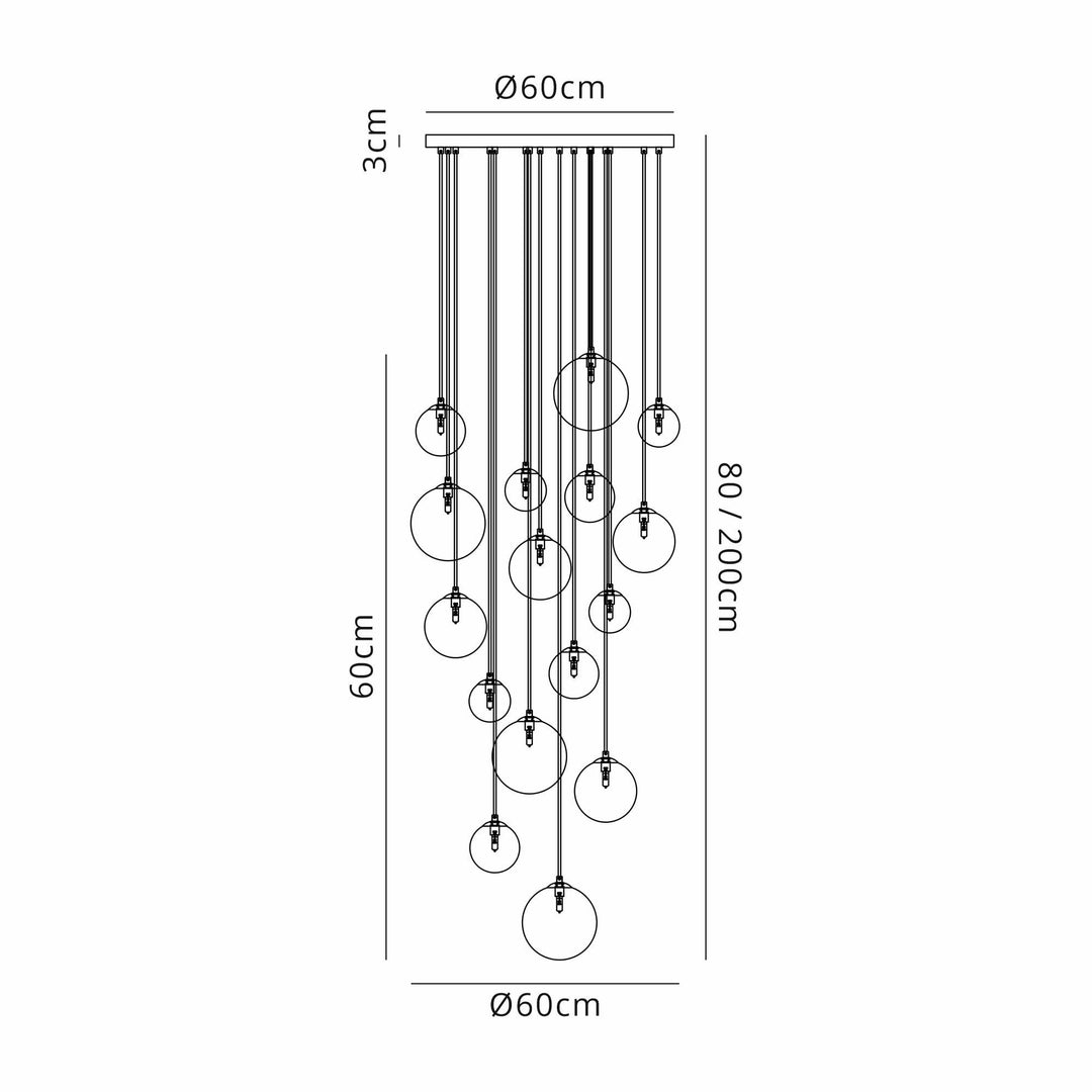 Nelson Lighting NL9043/CH9 Prague 16 Light Pendant Satin Black Chrome Plated