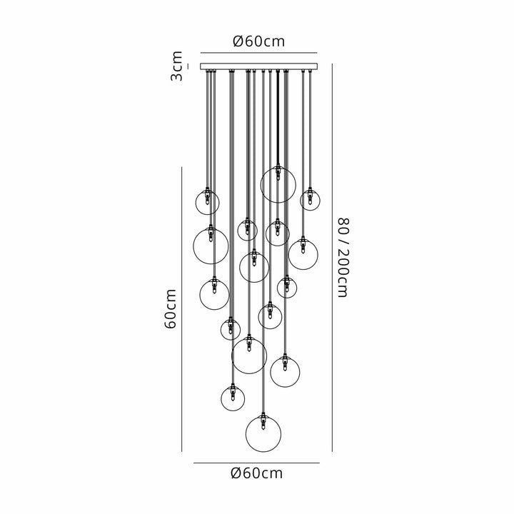 Nelson Lighting NL9043/CH9 Prague 16 Light Pendant Satin Black Chrome Plated