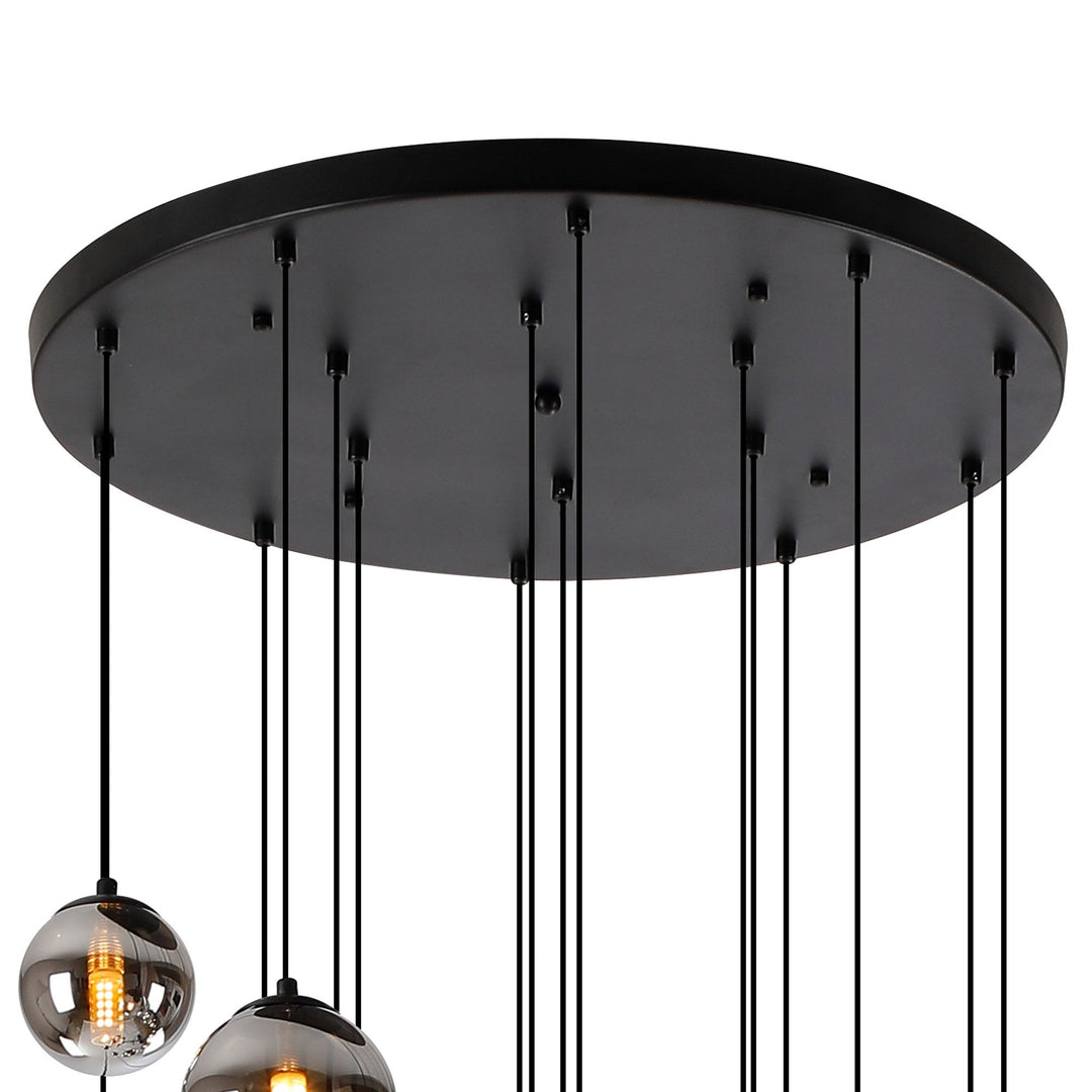 Nelson Lighting NL9043/CH9 Prague 16 Light Pendant Satin Black Chrome Plated