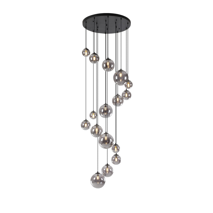 Nelson Lighting NL9043/SM9 Prague 16 Light Pendant Satin Black Smoke Plated