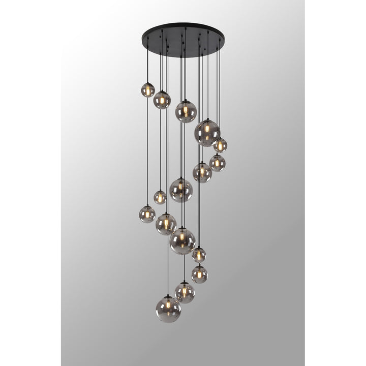 Nelson Lighting NL9043/SM9 Prague 16 Light Pendant Satin Black Smoke Plated