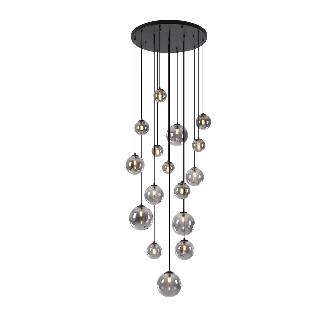 Nelson Lighting NL9043/SM9 Prague 16 Light Pendant Satin Black Smoke Plated