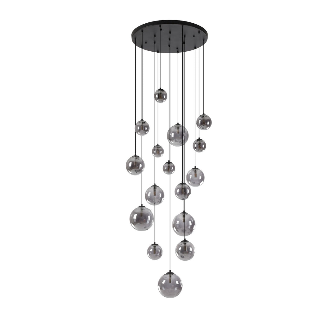 Nelson Lighting NL9043/SM9 Prague 16 Light Pendant Satin Black Smoke Plated