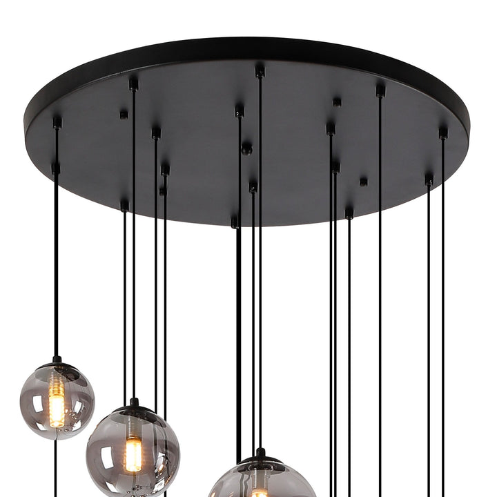 Nelson Lighting NL9043/SM9 Prague 16 Light Pendant Satin Black Smoke Plated