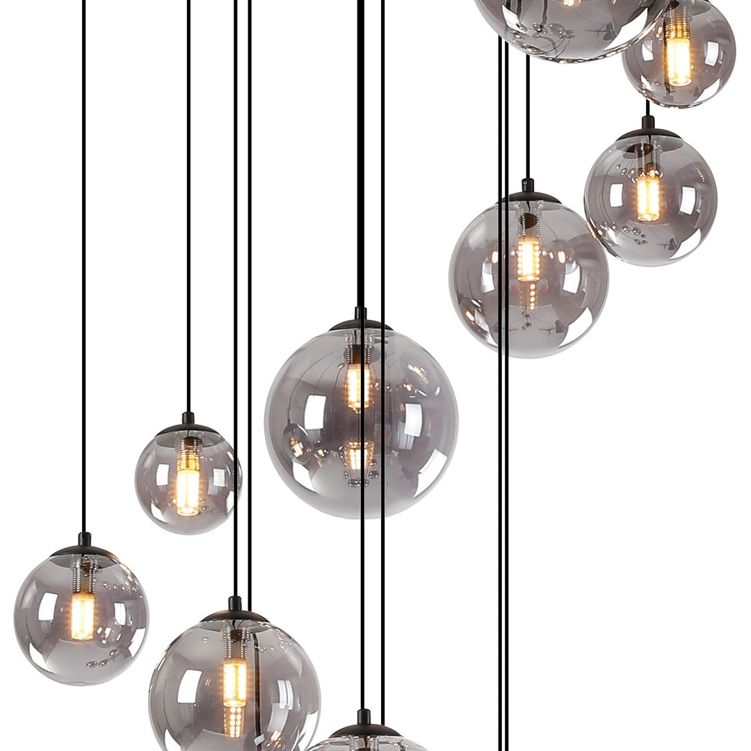 Nelson Lighting NL9043/SM9 Prague 16 Light Pendant Satin Black Smoke Plated