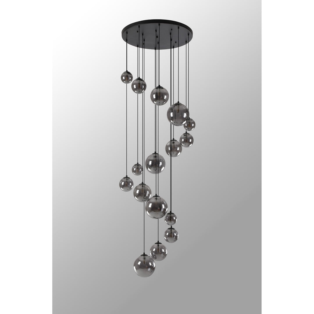 Nelson Lighting NL9043/SM9 Prague 16 Light Pendant Satin Black Smoke Plated