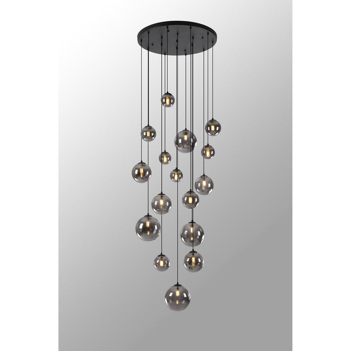 Nelson Lighting NL9043/SM9 Prague 16 Light Pendant Satin Black Smoke Plated