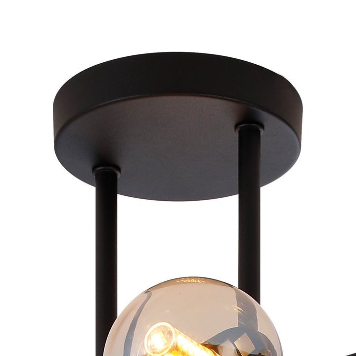 Nelson Lighting NL9044/AM9 Prague 6 Light Ceiling Light Satin Black Amber Plated