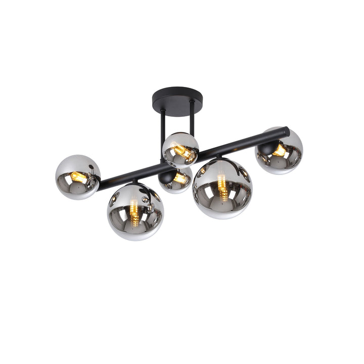 Nelson Lighting NL9044/CH9 Prague 6 Light Ceiling Light Satin Black Chrome Plated