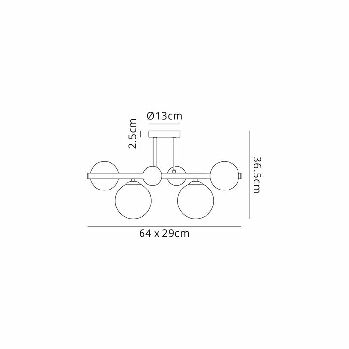 Nelson Lighting NL9044/CH9 Prague 6 Light Ceiling Light Satin Black Chrome Plated