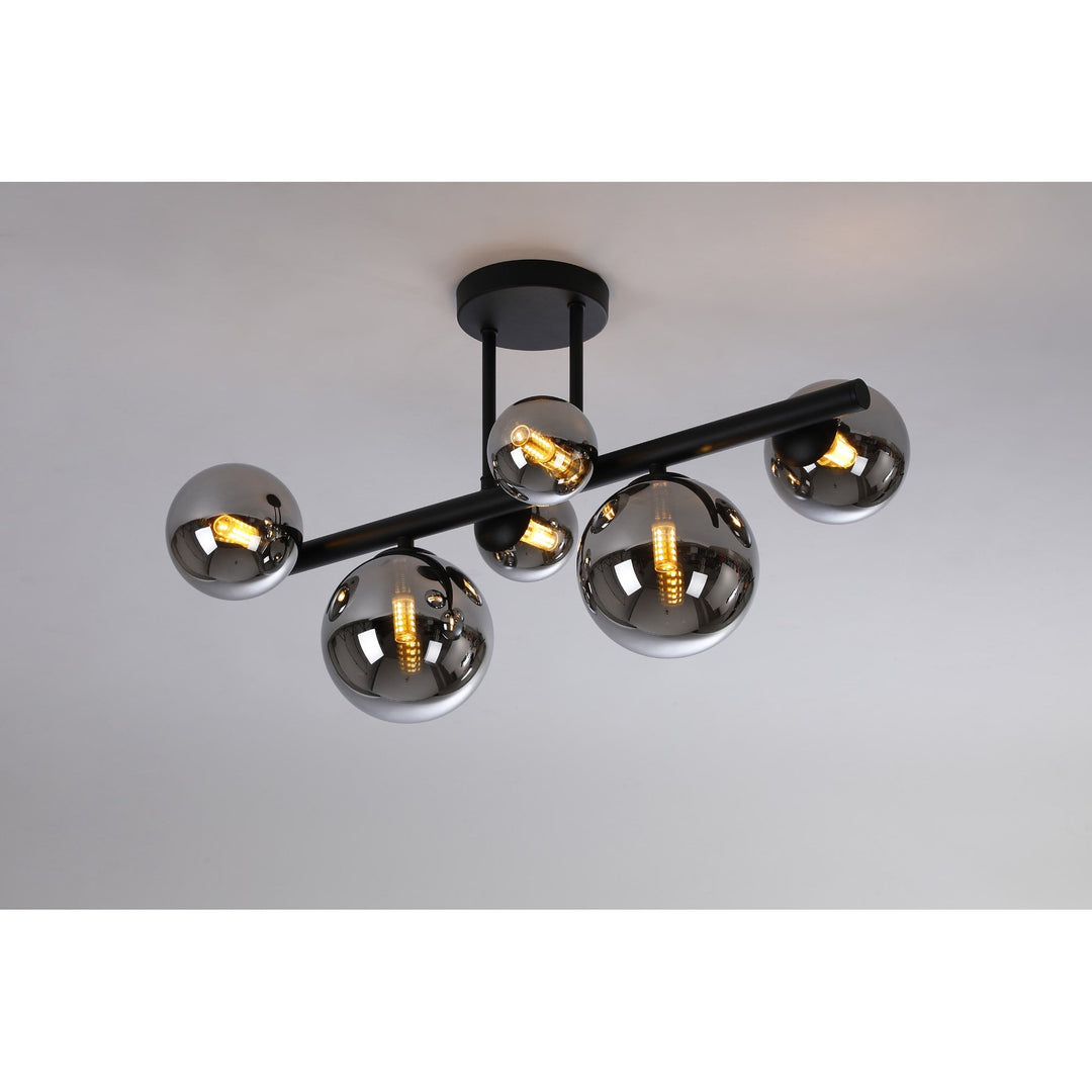 Nelson Lighting NL9044/CH9 Prague 6 Light Ceiling Light Satin Black Chrome Plated